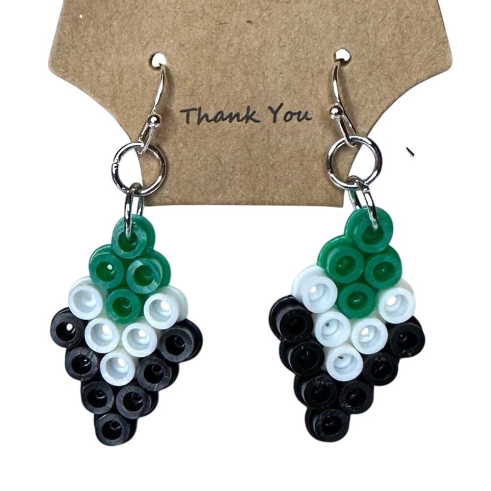 Dimond White black green earrings handmade perler beads